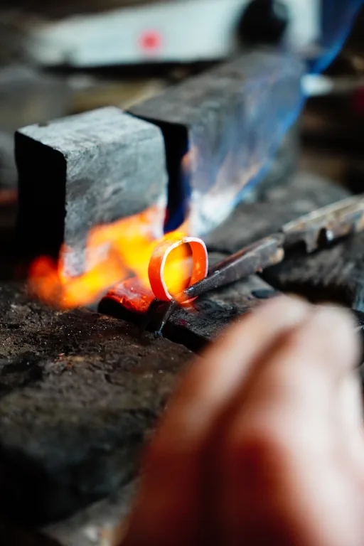 Gros plan sur une pièce de métal chauffée à la forge.
